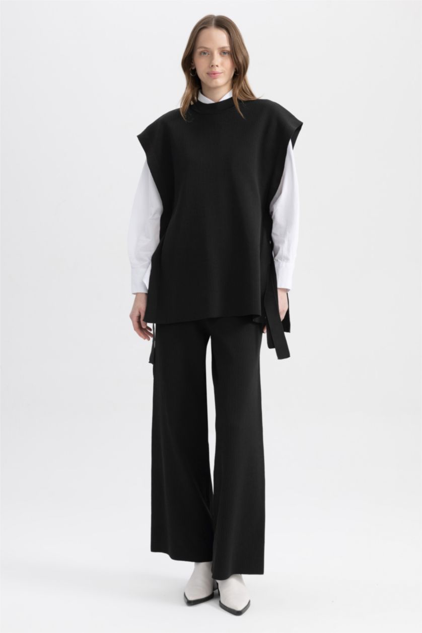 WOMAN Black Regular Fit Crew Neck Vest