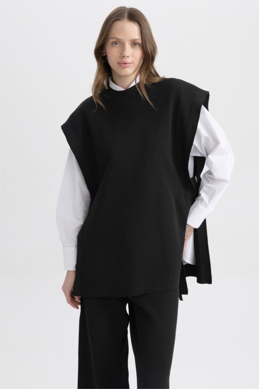 WOMAN Black Regular Fit Crew Neck Vest