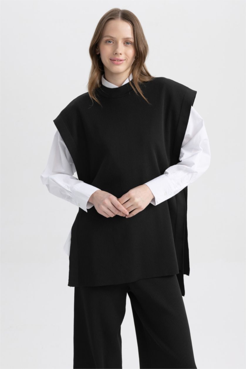 WOMAN Black Regular Fit Crew Neck Vest