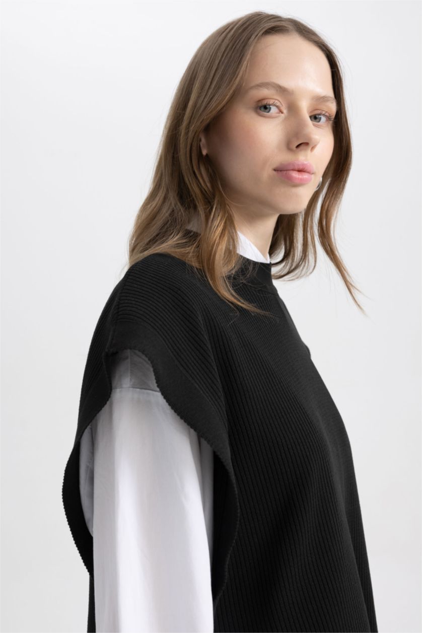 WOMAN Black Regular Fit Crew Neck Vest