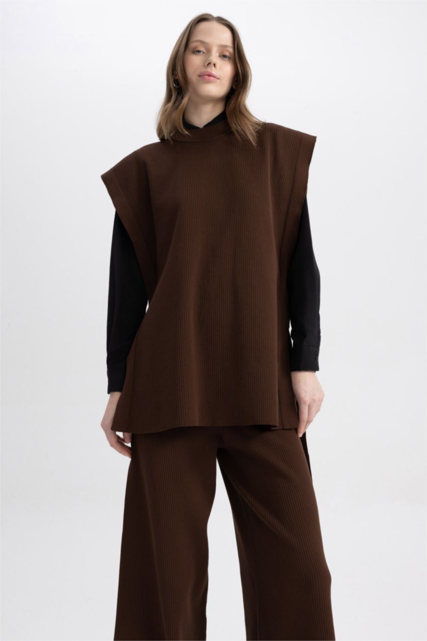 WOMAN Brown Regular Fit Crew Neck Vest