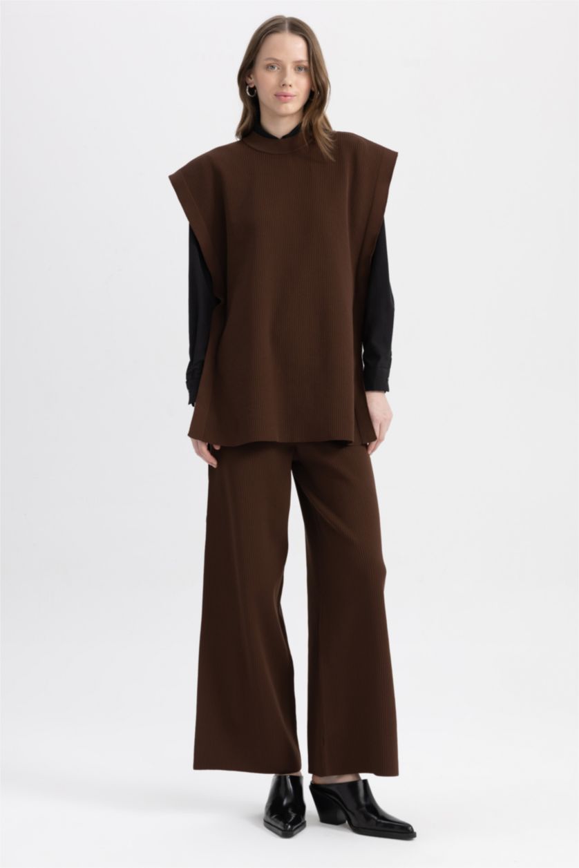 WOMAN Brown Regular Fit Crew Neck Vest