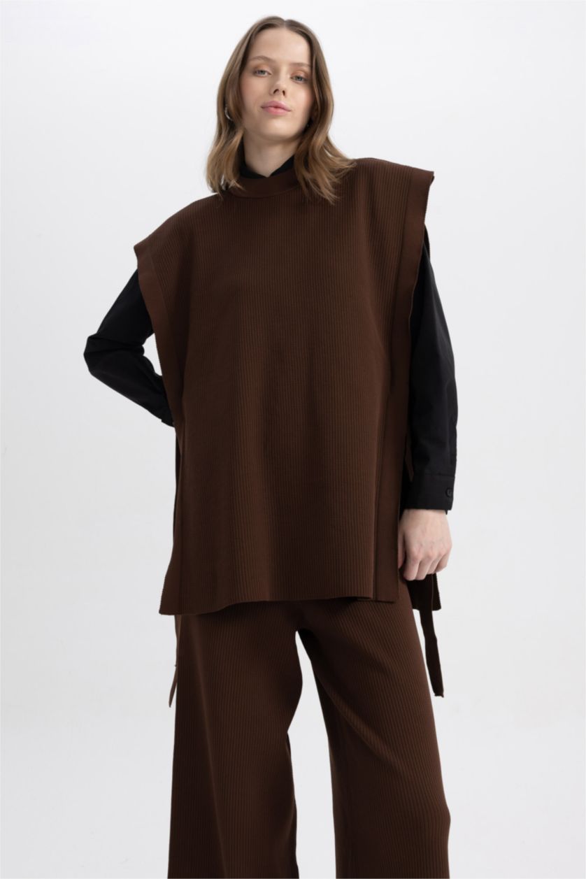 WOMAN Brown Regular Fit Crew Neck Vest