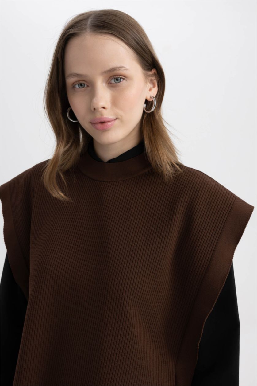 WOMAN Brown Regular Fit Crew Neck Vest