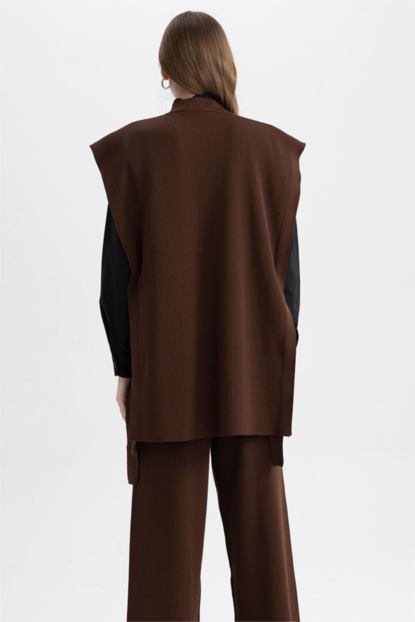WOMAN Brown Regular Fit Crew Neck Vest