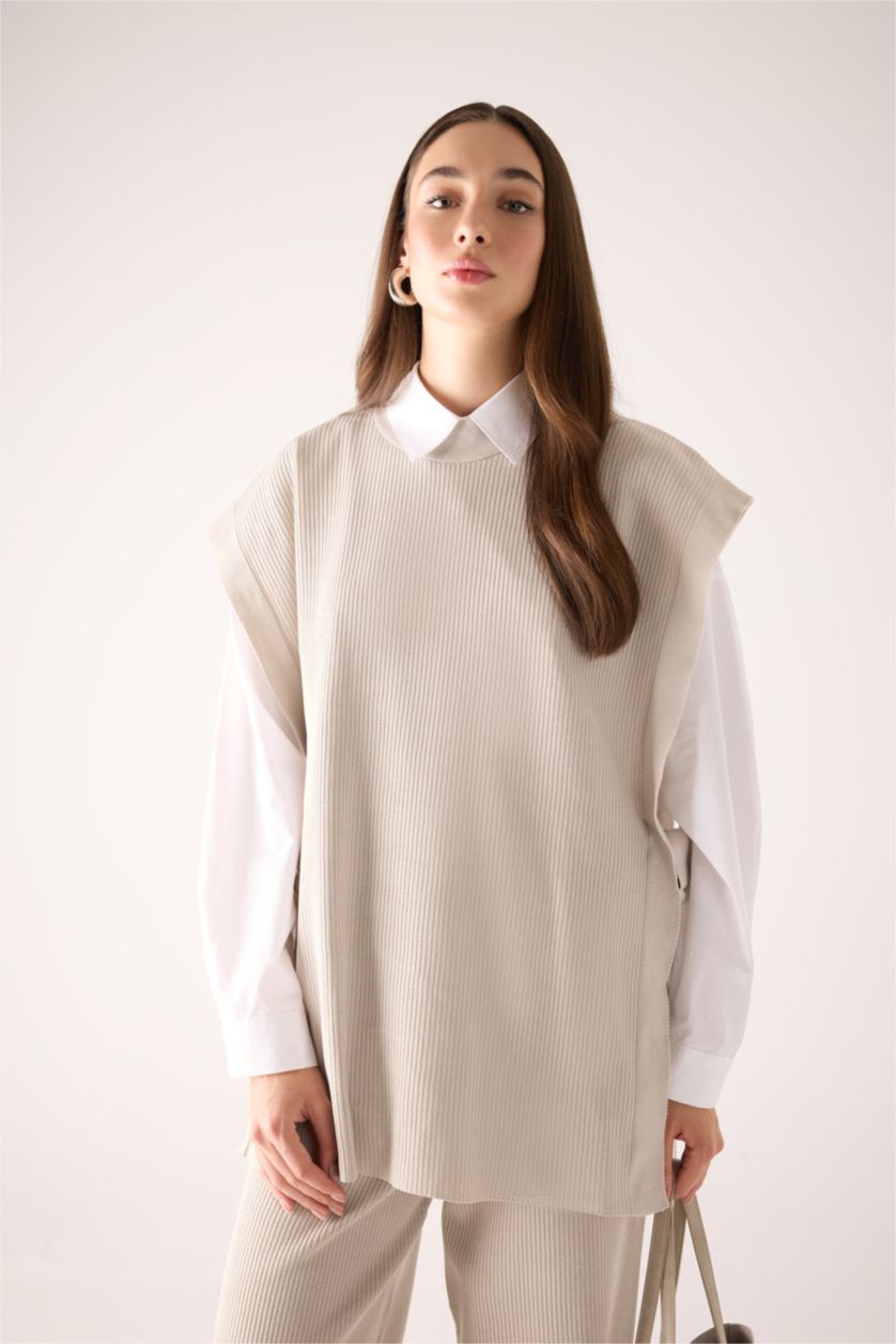 FEMME Gris Gilet Coupe Régulière Col rond