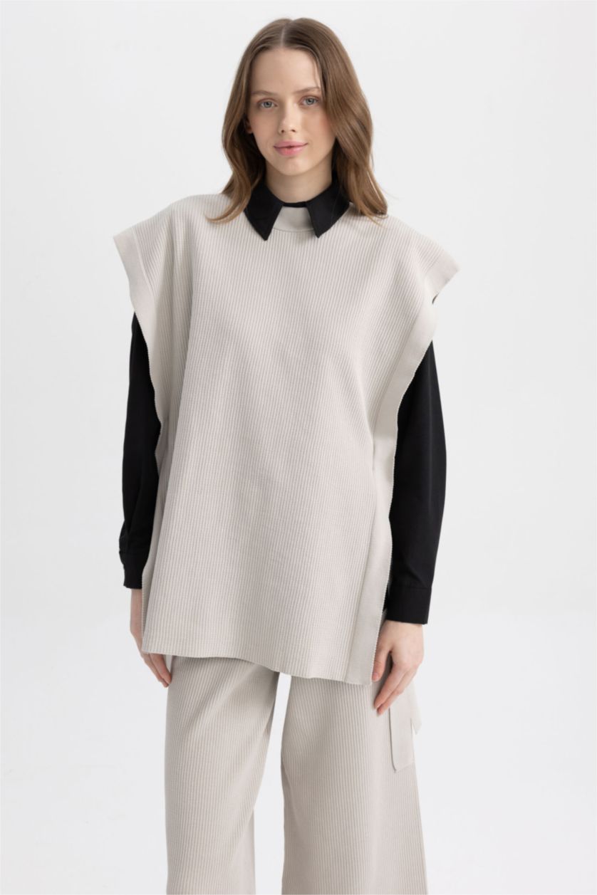 FEMME Gris Gilet Coupe Régulière Col rond