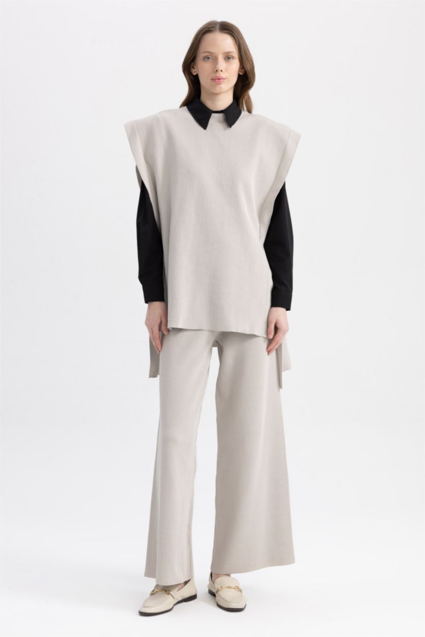 FEMME Gris Gilet Coupe Régulière Col rond