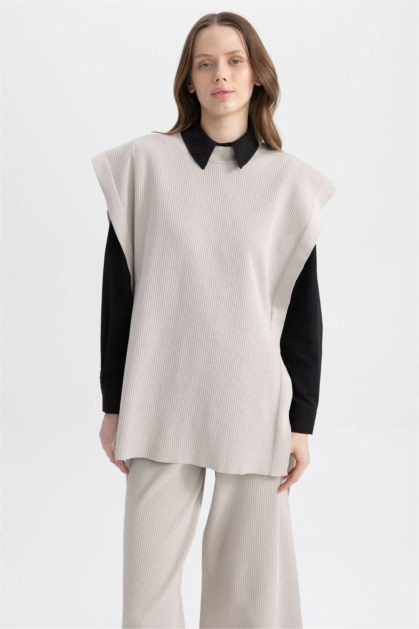 FEMME Gris Gilet Coupe Régulière Col rond