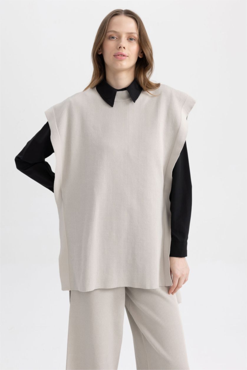 FEMME Gris Gilet Coupe Régulière Col rond