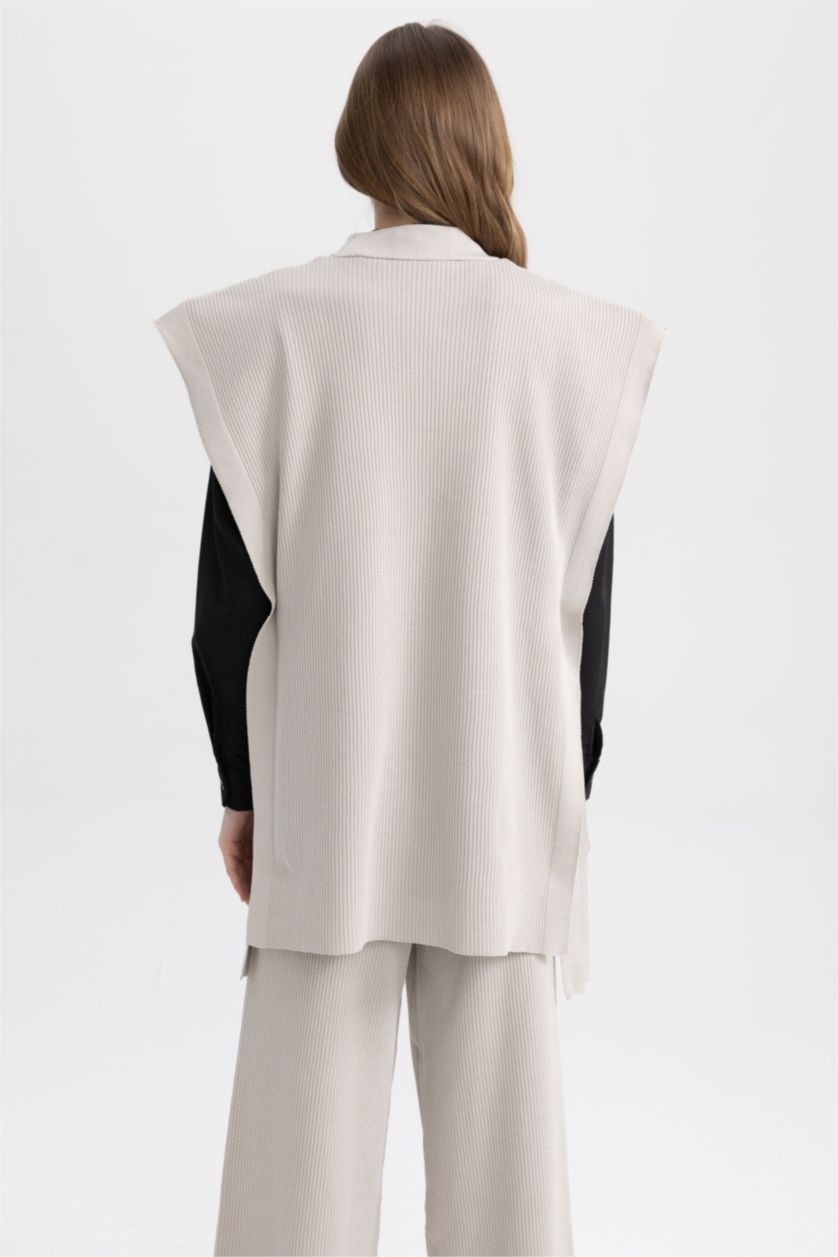 FEMME Gris Gilet Coupe Régulière Col rond