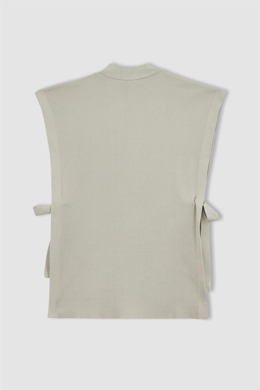 FEMME Gris Gilet Coupe Régulière Col rond