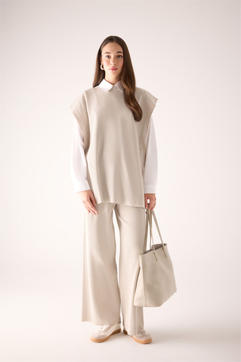 نساء رمادي بنطلون تريكو بيزك قصة مريحة