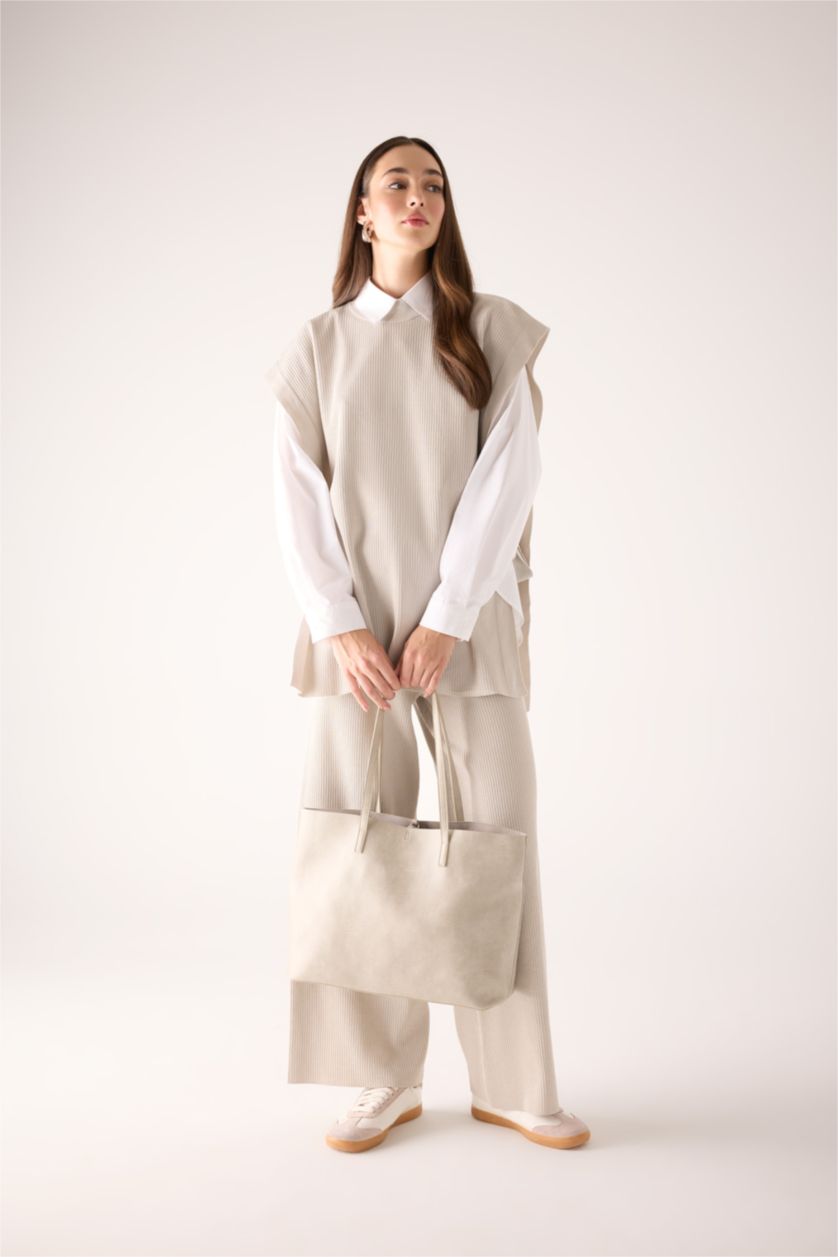 نساء رمادي بنطلون تريكو بيزك قصة مريحة