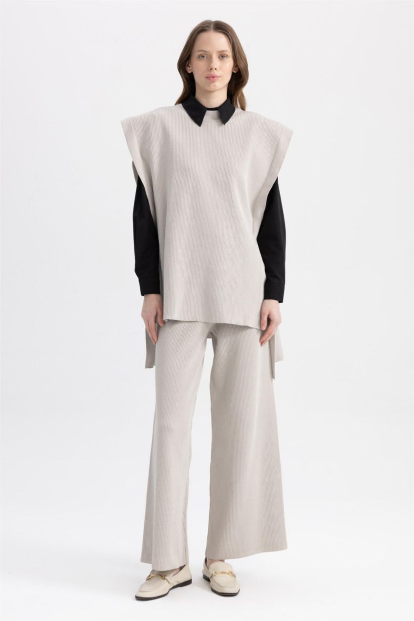 نساء رمادي بنطلون تريكو بيزك قصة مريحة