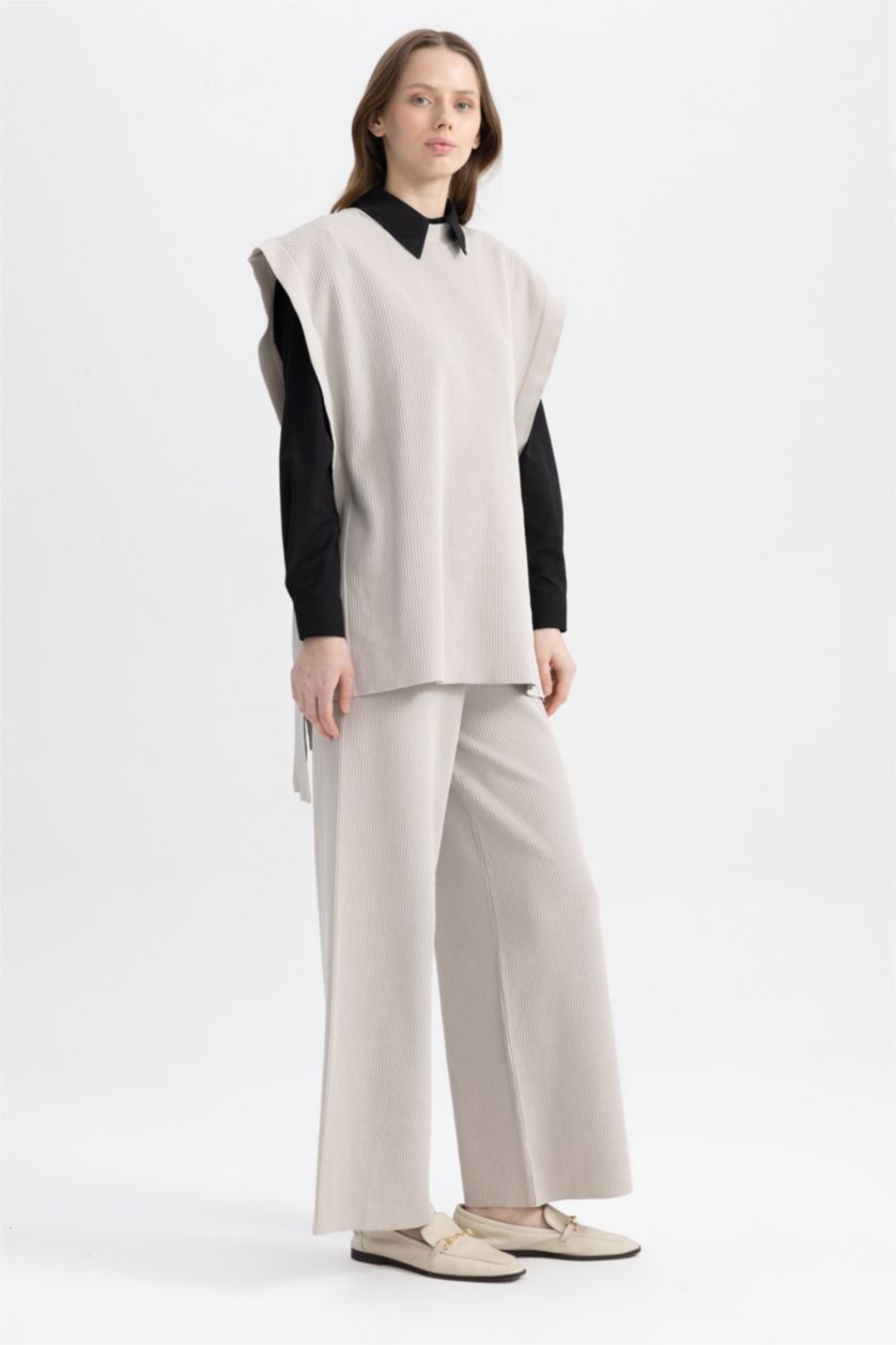 نساء رمادي بنطلون تريكو بيزك قصة مريحة