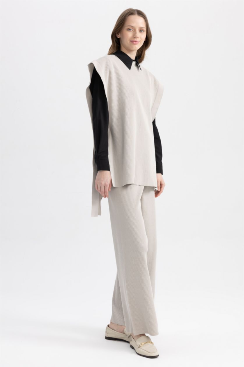 نساء رمادي بنطلون تريكو بيزك قصة مريحة