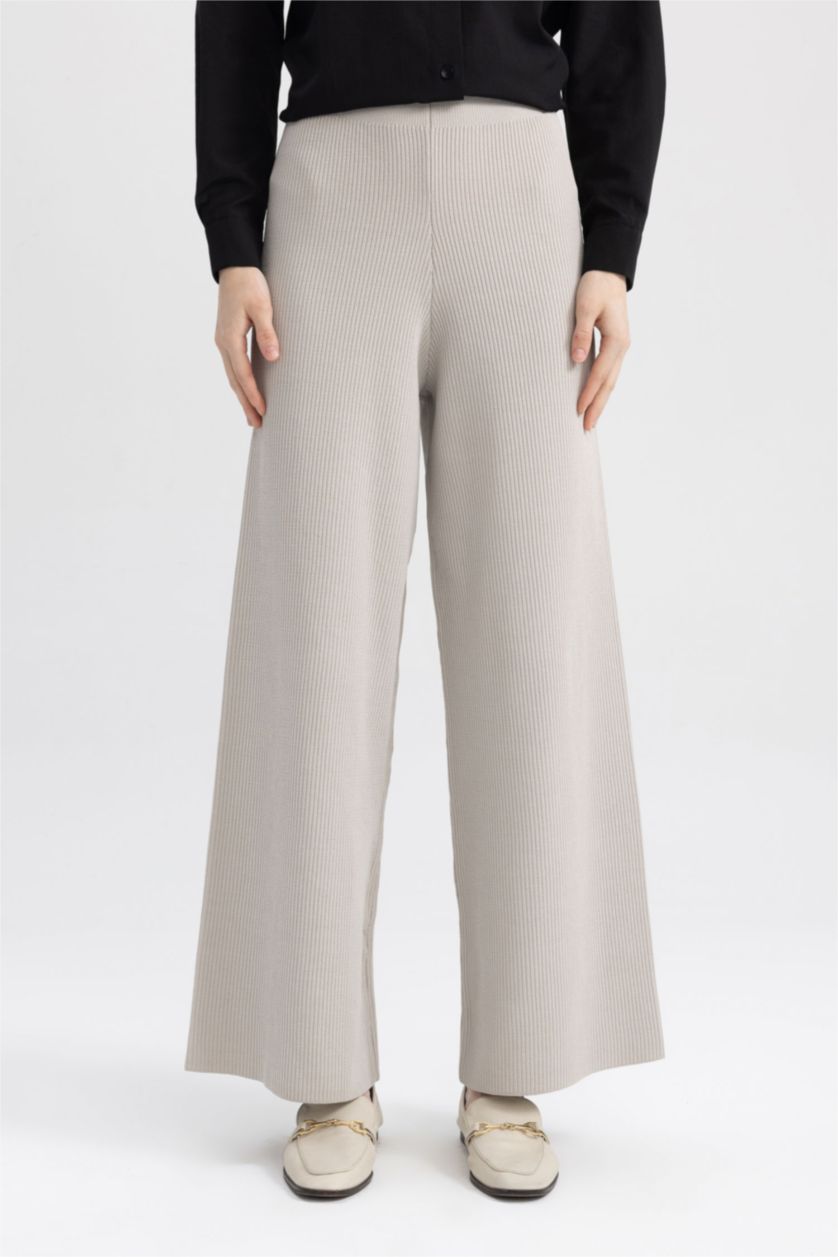 نساء رمادي بنطلون تريكو بيزك قصة مريحة