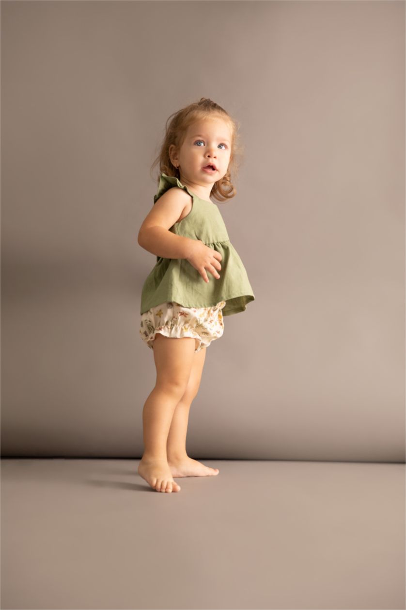 BÉBÉ FILLE Vert Ensemble En Tricot Lin Fleur Sans Manches 2 BéBé Fille