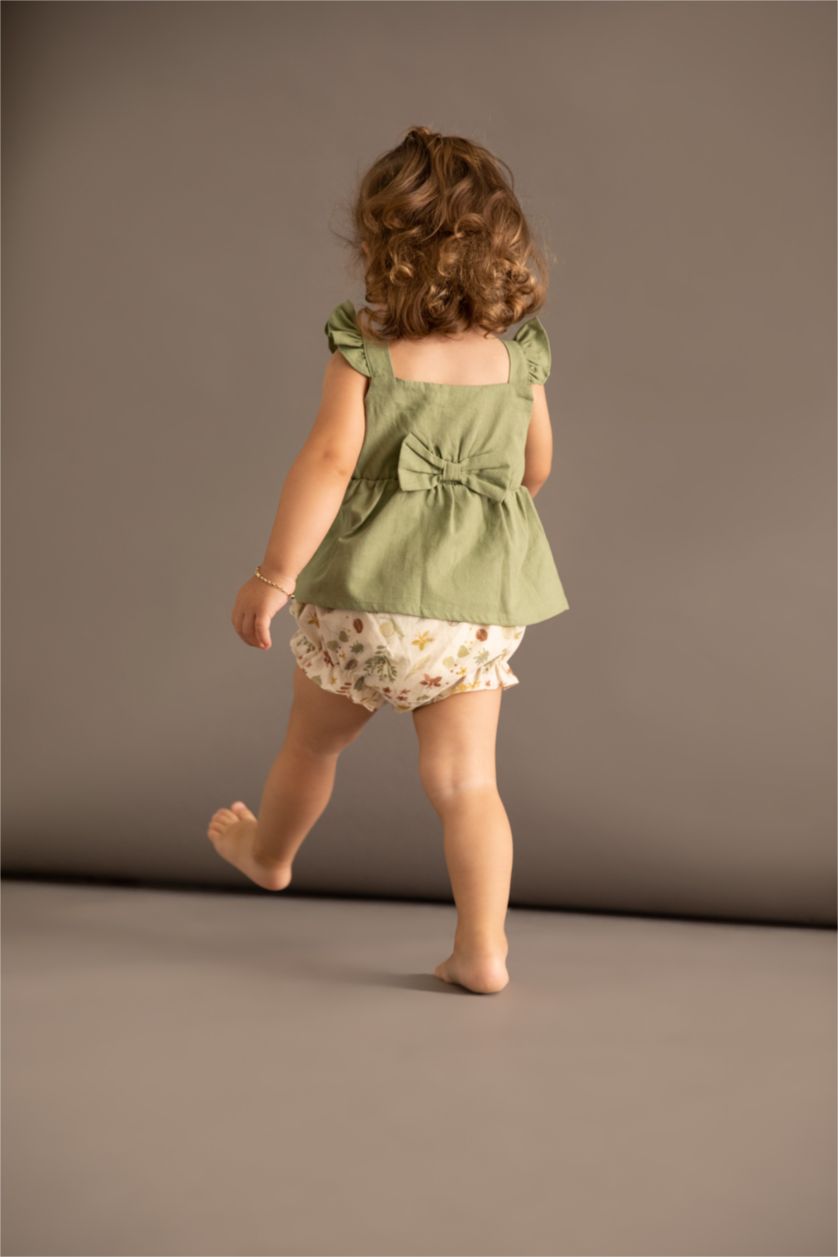 BÉBÉ FILLE Vert Ensemble En Tricot Lin Fleur Sans Manches 2 BéBé Fille