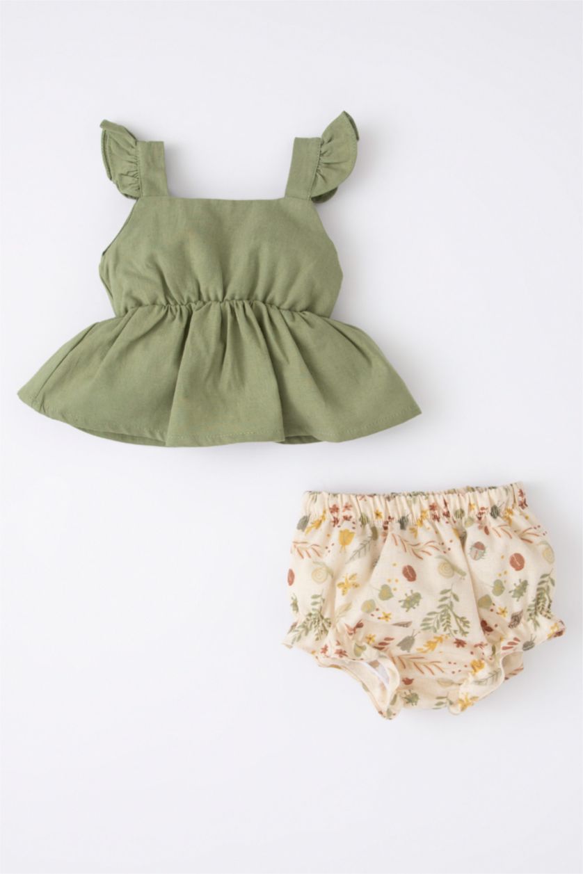 BÉBÉ FILLE Vert Ensemble En Tricot Lin Fleur Sans Manches 2 BéBé Fille