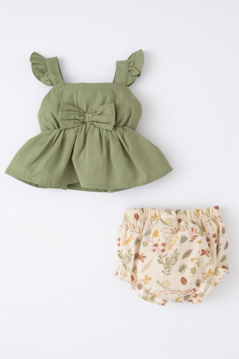 BÉBÉ FILLE Vert Ensemble En Tricot Lin Fleur Sans Manches 2 BéBé Fille