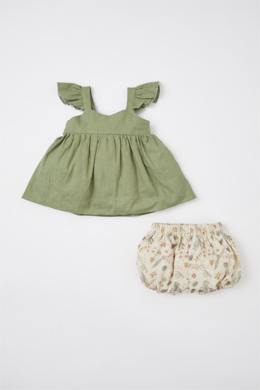 BÉBÉ FILLE Vert Ensemble En Tricot Lin Fleur Sans Manches 2 BéBé Fille