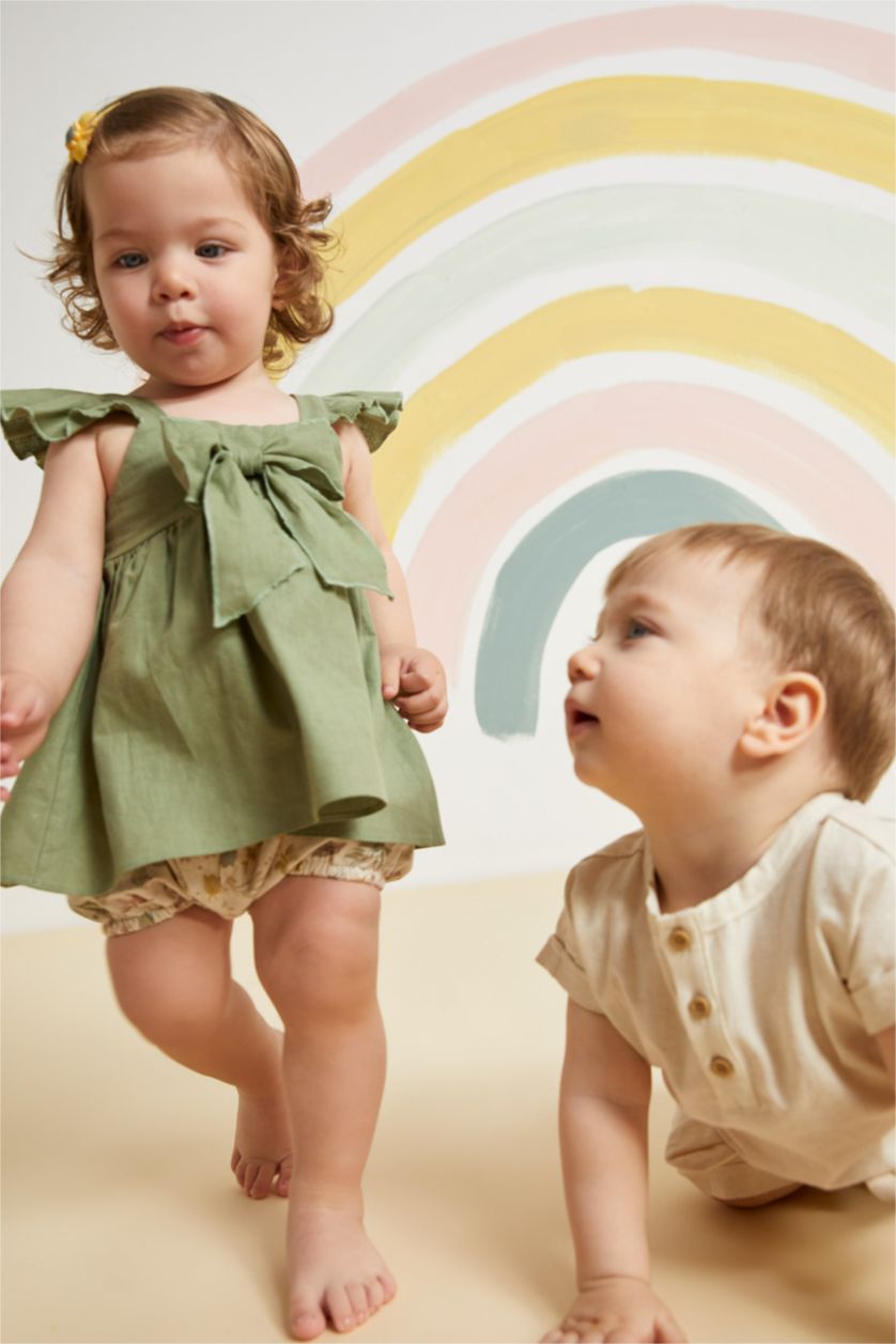 BÉBÉ FILLE Vert Ensemble En Tricot Lin Fleur Sans Manches 2 BéBé Fille