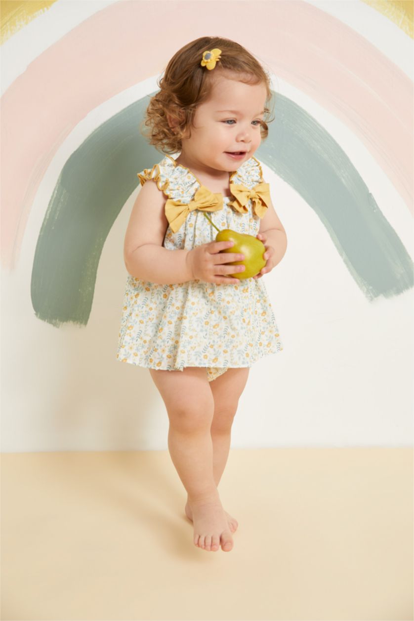 BÉBÉ FILLE Écru Ensemble En Tricot Lin Fleur Sans Manches 2 BéBé Fille