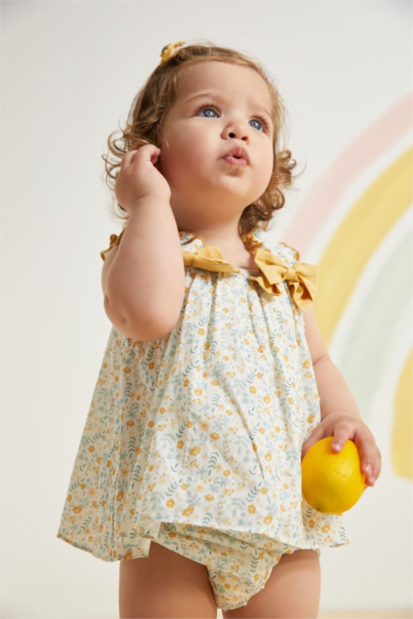 BÉBÉ FILLE Écru Ensemble En Tricot Lin Fleur Sans Manches 2 BéBé Fille