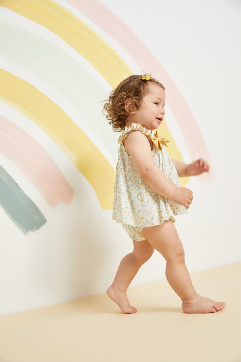 BÉBÉ FILLE Écru Ensemble En Tricot Lin Fleur Sans Manches 2 BéBé Fille