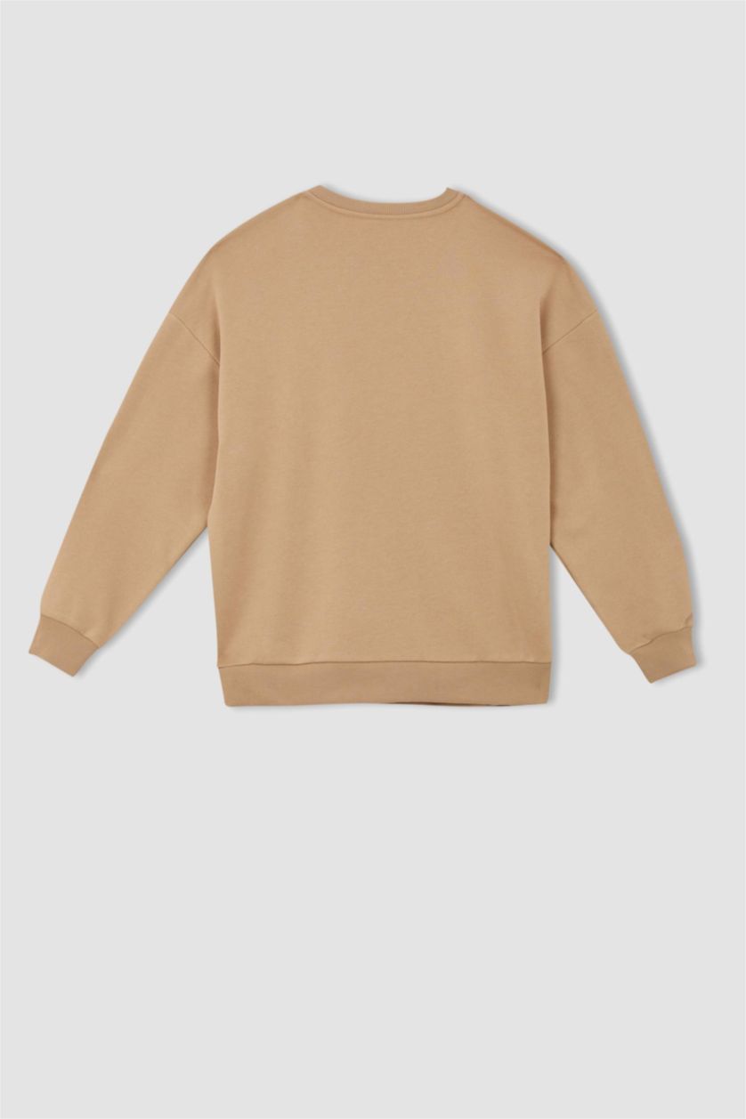 FEMME Beige Sweat-shirt en tissu épais à manches longues et col rond coupe oversize