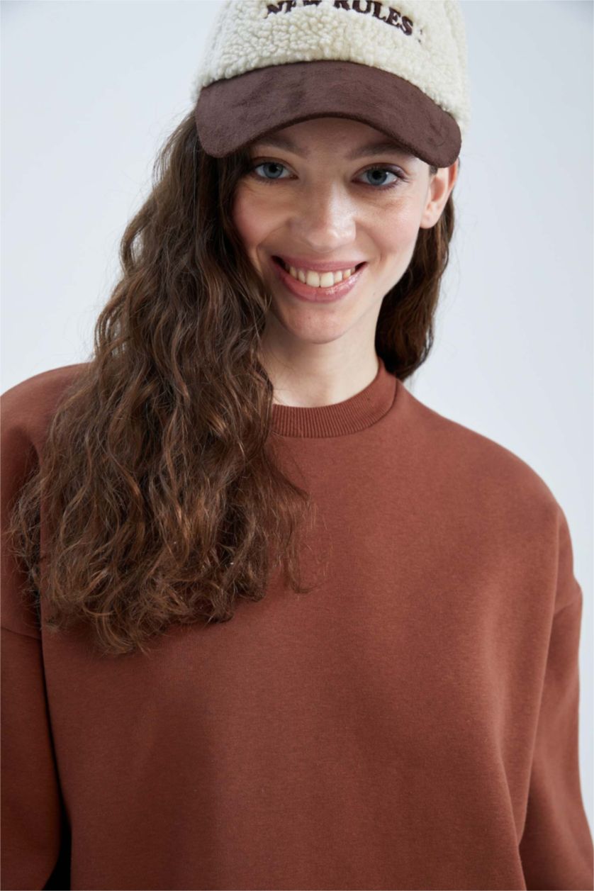 نساء لون الأقرفة سويت شيرت اوفر سايز بياقة مستديرة