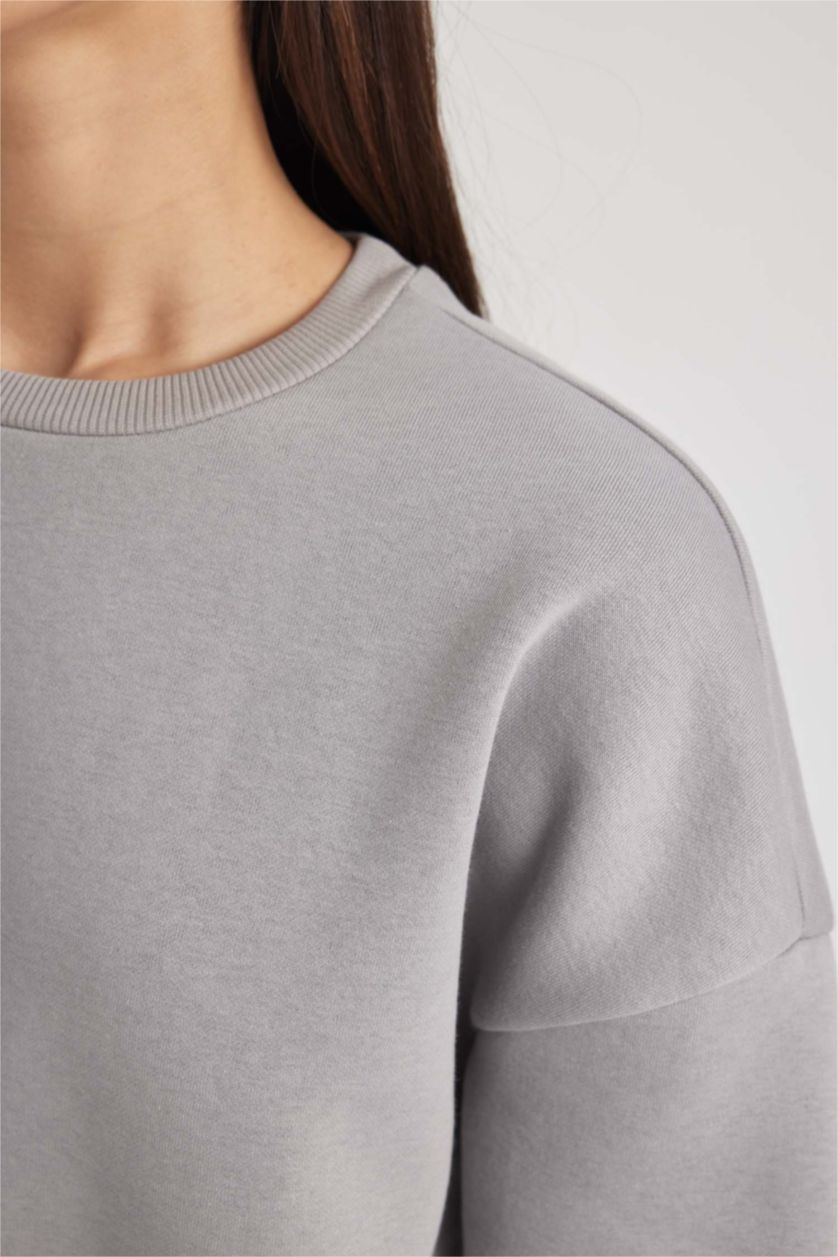 WOMAN Grey Oversize Fit Crew Neck Thick Fabric Basic Sweatshirt