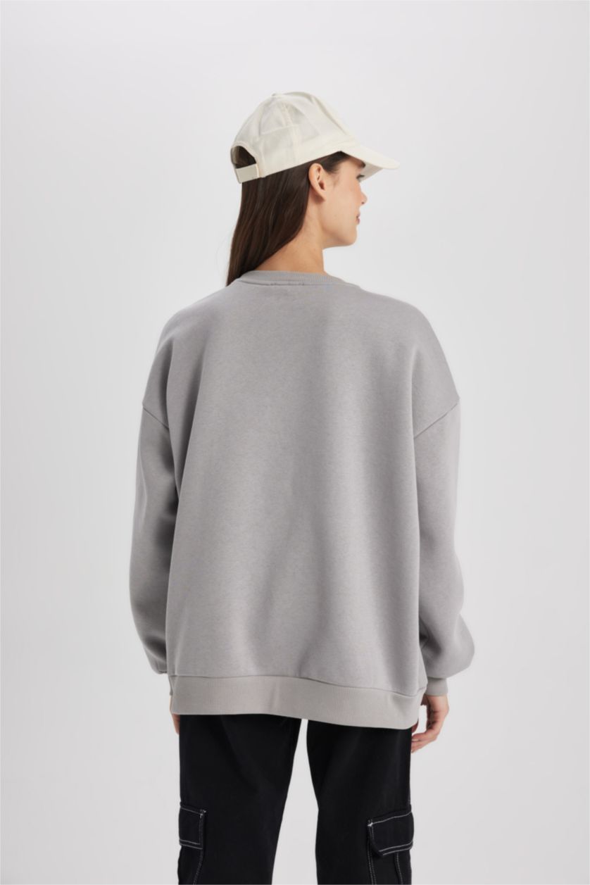WOMAN Grey Oversize Fit Crew Neck Thick Fabric Basic Sweatshirt
