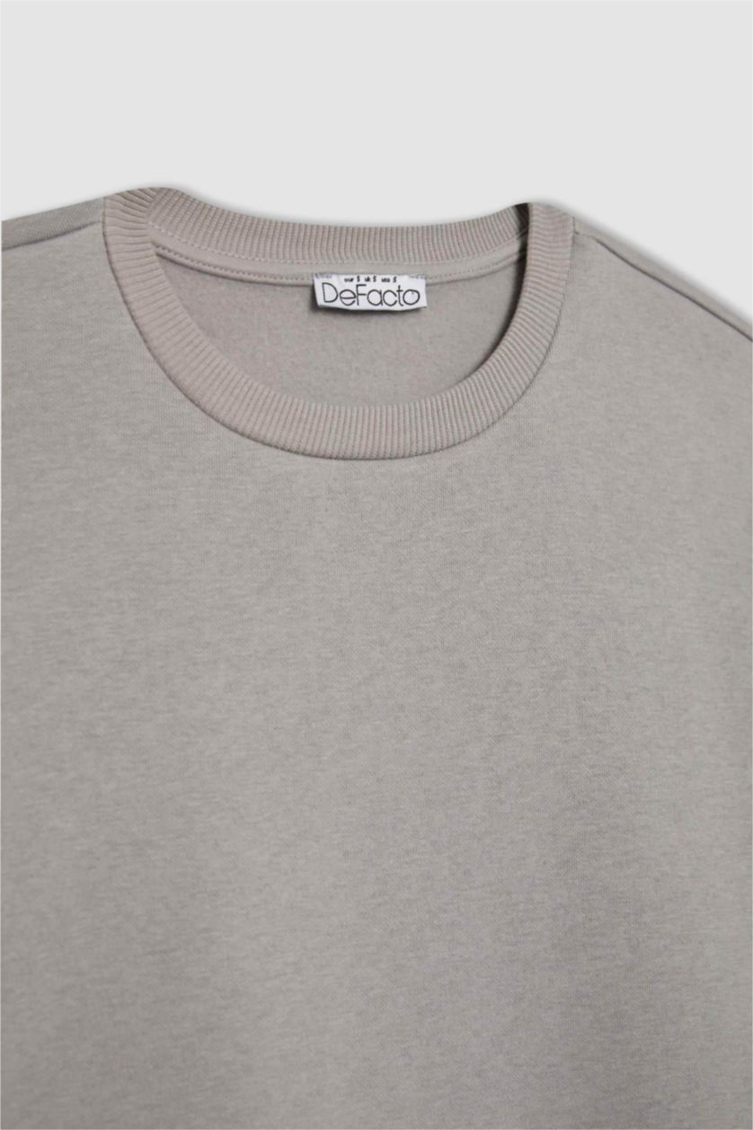 WOMAN Grey Oversize Fit Crew Neck Thick Fabric Basic Sweatshirt