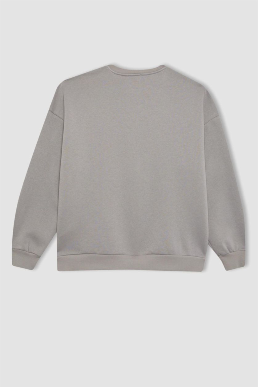 WOMAN Grey Oversize Fit Crew Neck Thick Fabric Basic Sweatshirt