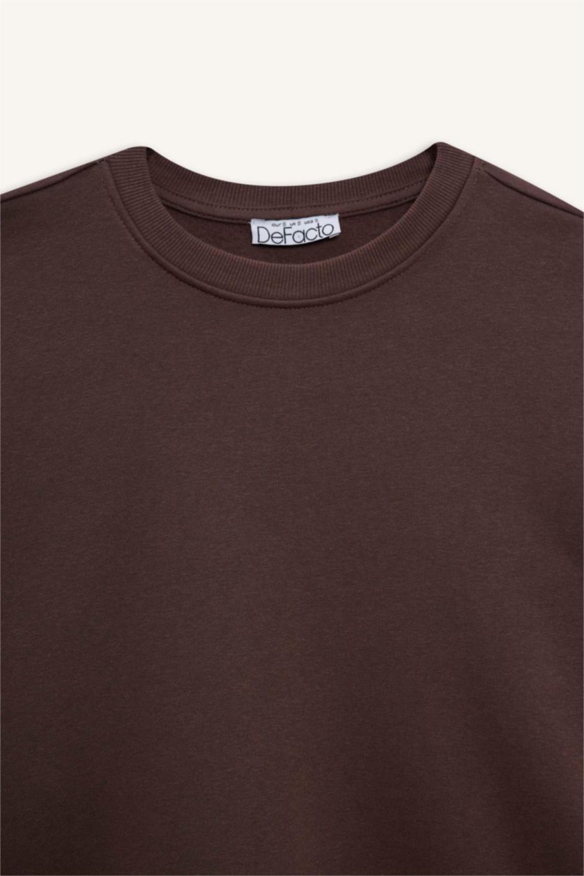 Женщины Коричневый Толстая толстовка Oversize для школы с круглым вырезом и из плотной ткани