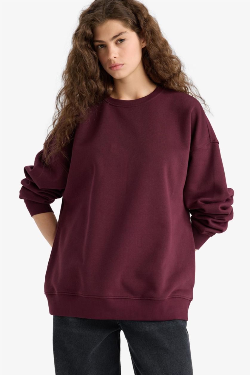 Женщины Бордовый Толстая толстовка Oversize для школы с круглым вырезом и из плотной ткани