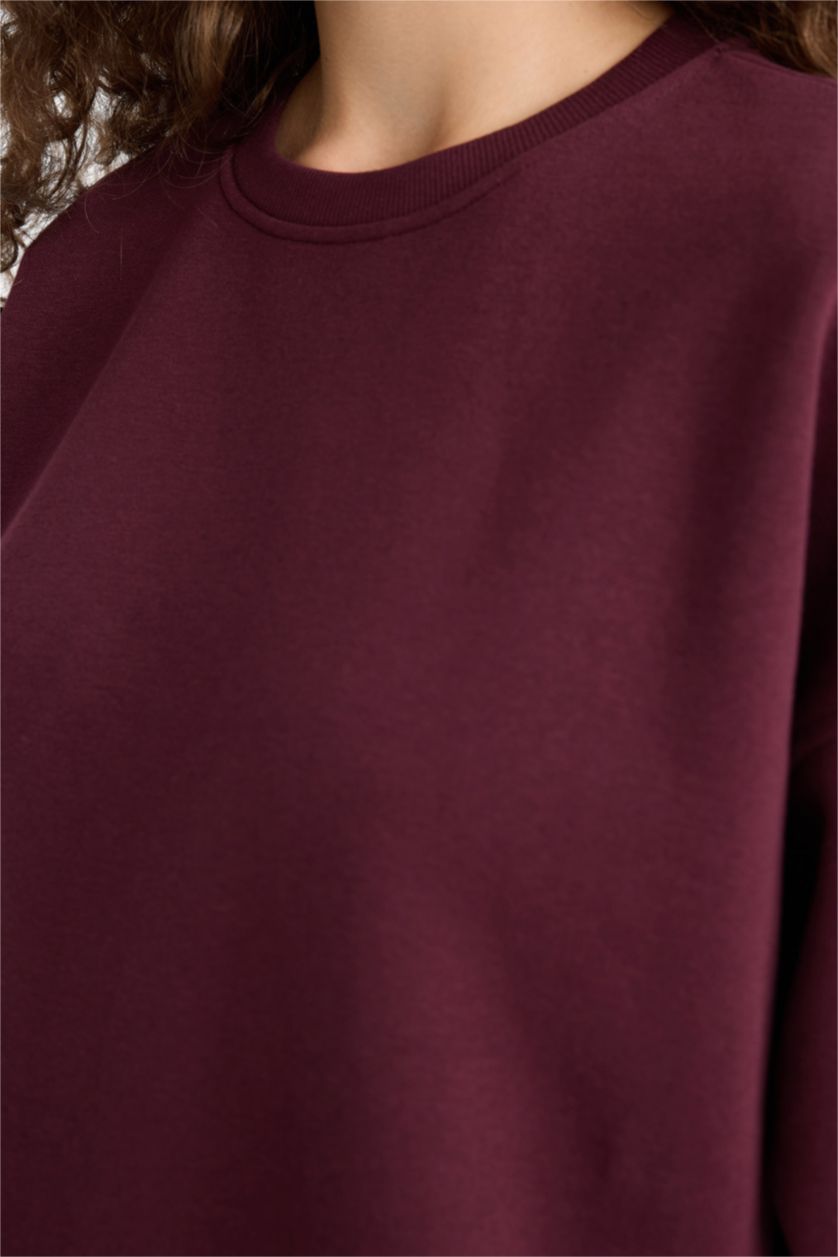 Женщины Бордовый Толстая толстовка Oversize для школы с круглым вырезом и из плотной ткани