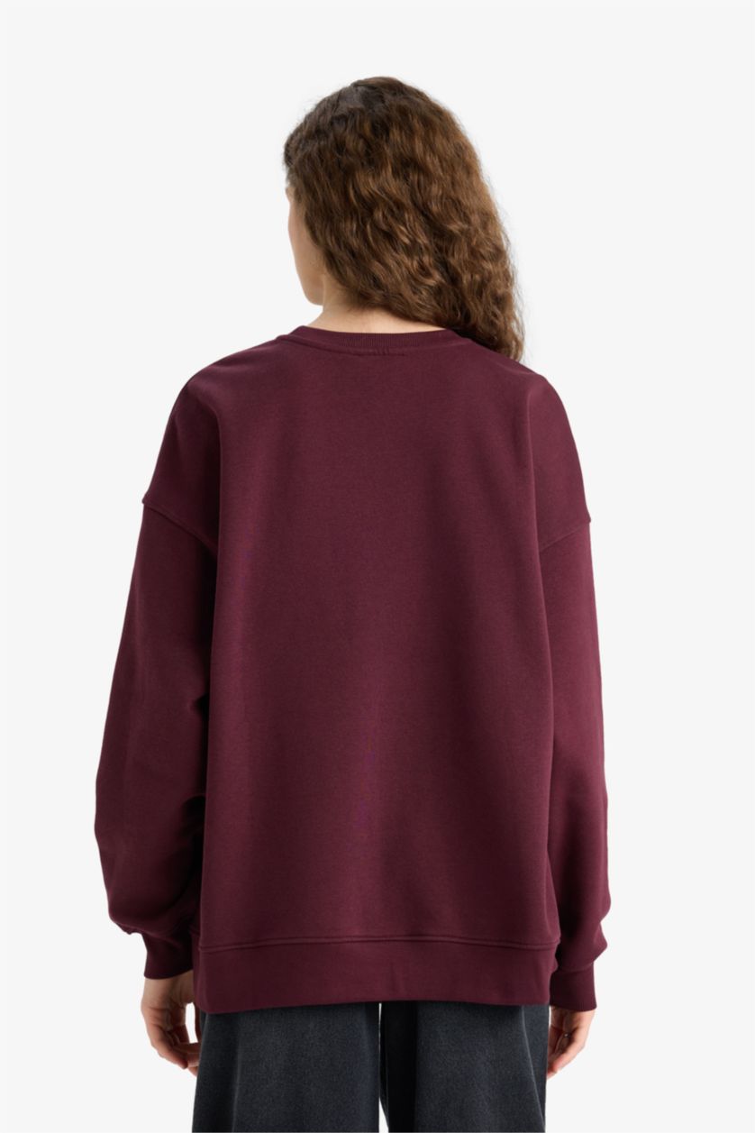 Женщины Бордовый Толстая толстовка Oversize для школы с круглым вырезом и из плотной ткани