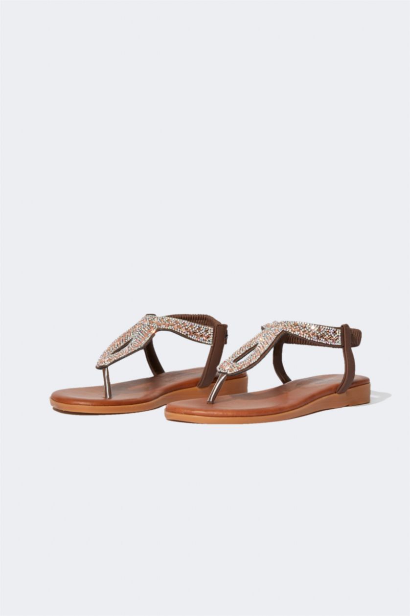 Woman Brown Women Stone Flat Sole Sandals