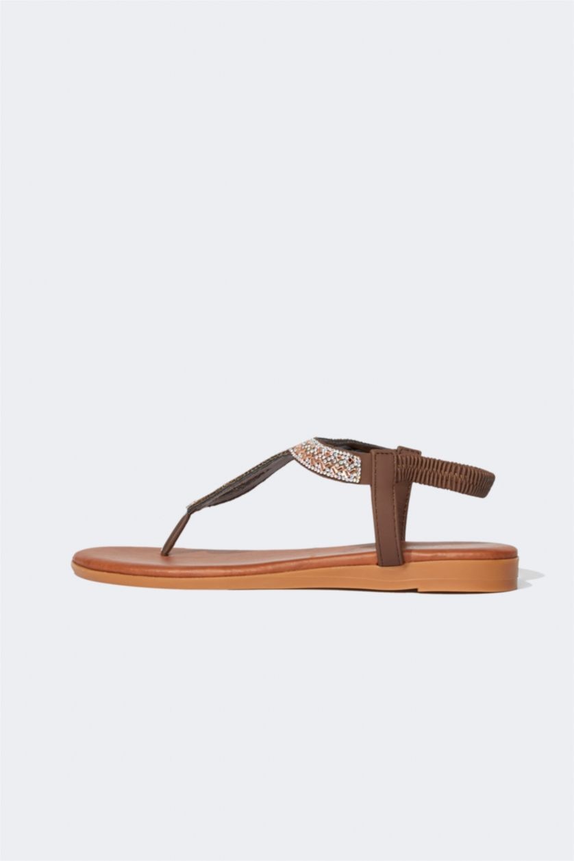 Woman Brown Women Stone Flat Sole Sandals