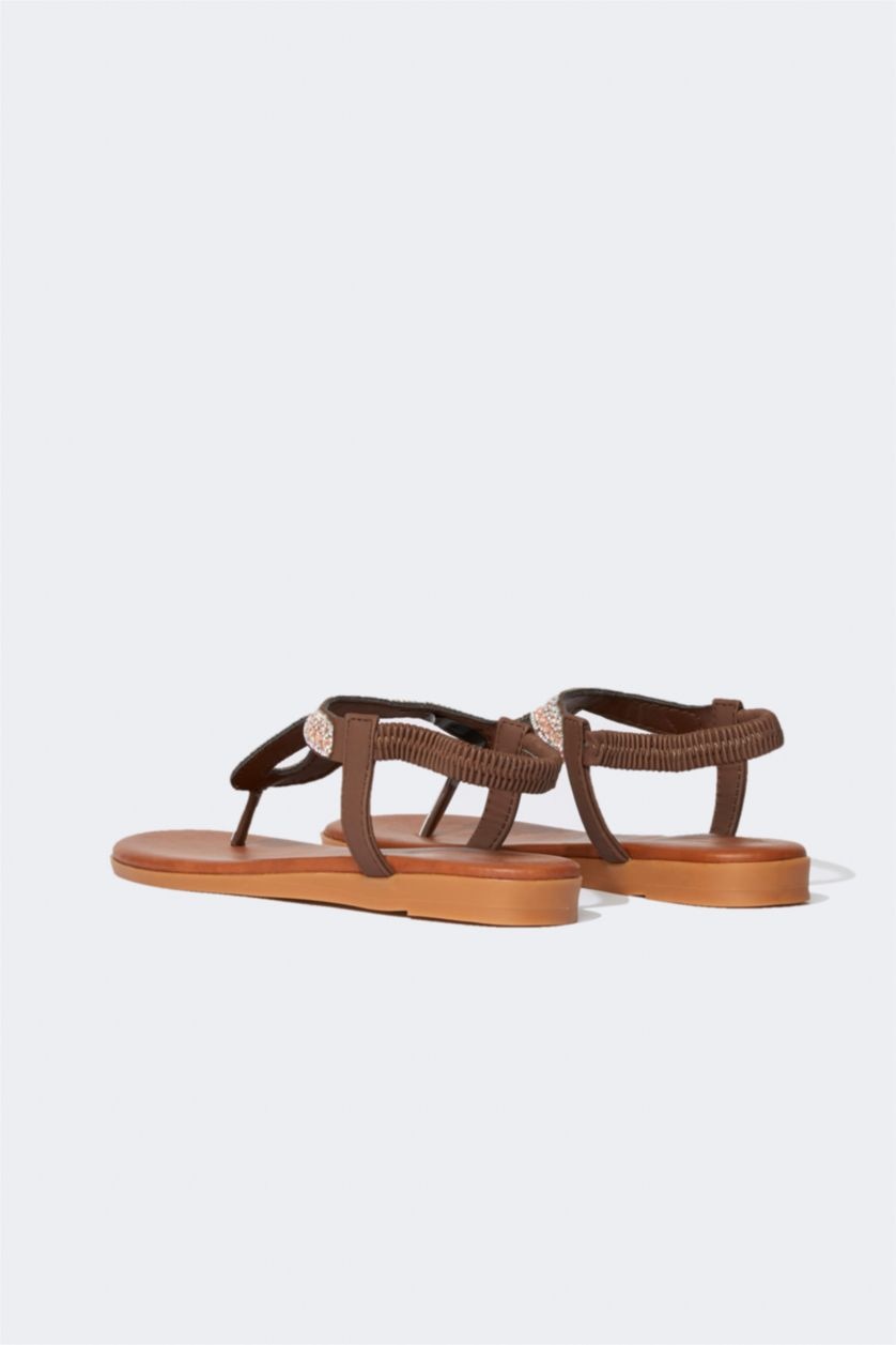 Woman Brown Women Stone Flat Sole Sandals