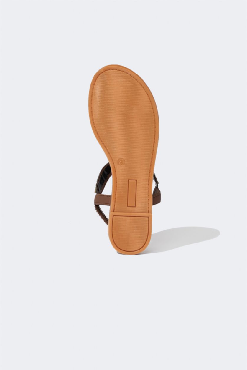 Woman Brown Women Stone Flat Sole Sandals