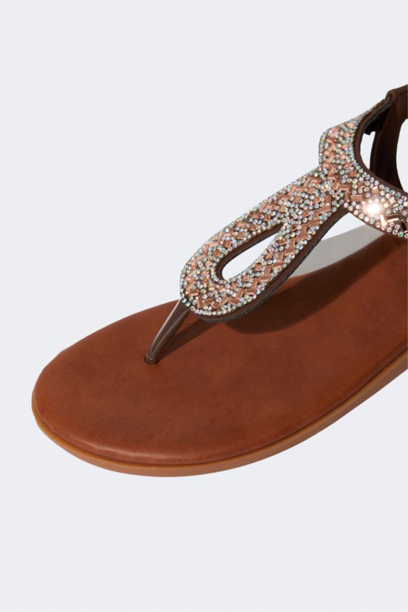 Woman Brown Women Stone Flat Sole Sandals