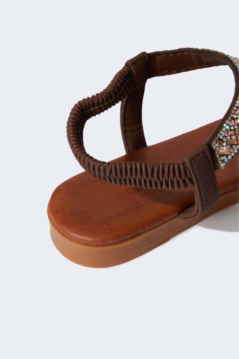 Woman Brown Women Stone Flat Sole Sandals