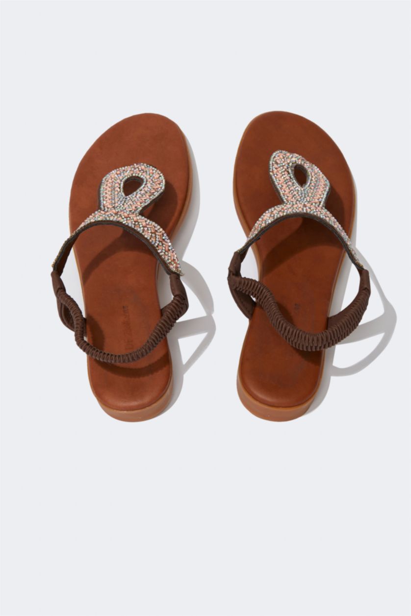 Woman Brown Women Stone Flat Sole Sandals