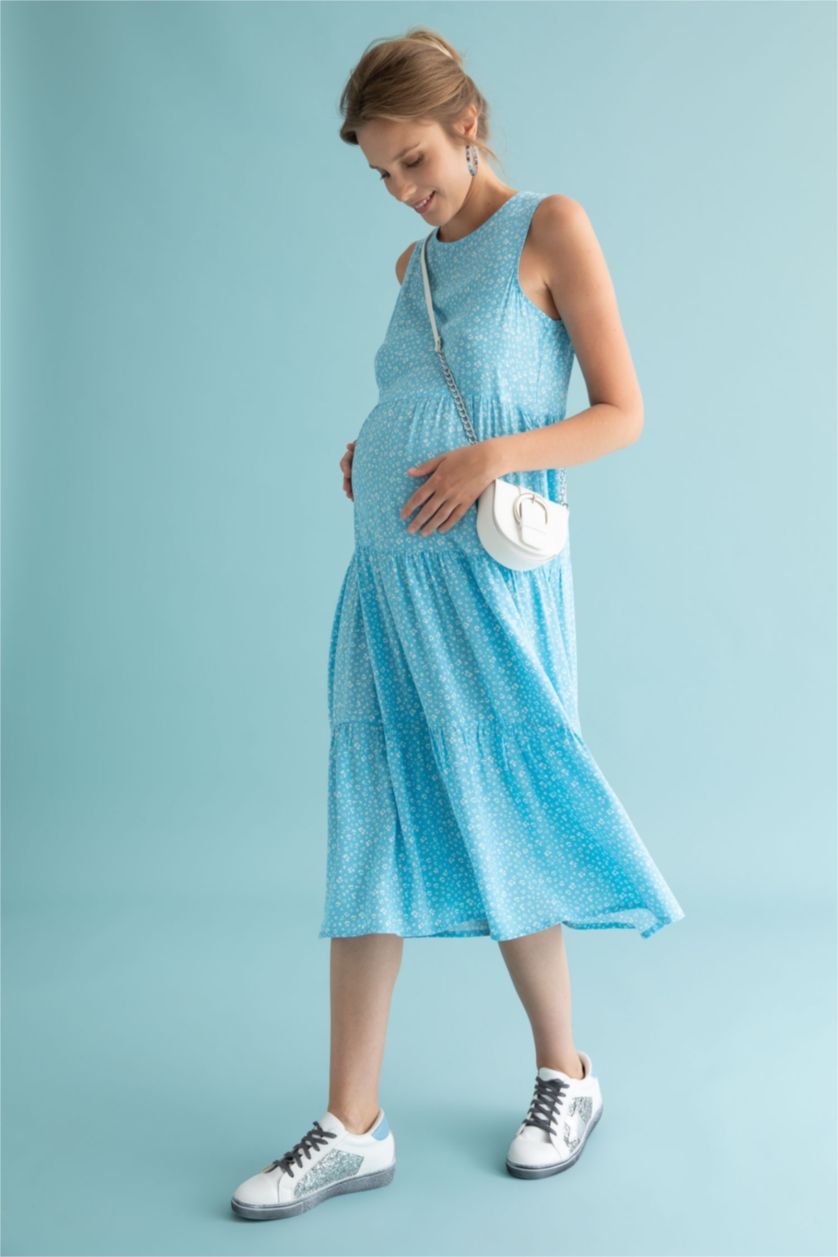WOMAN Turquoise Regular Fit Sleeveless Maxi Maternity Dress