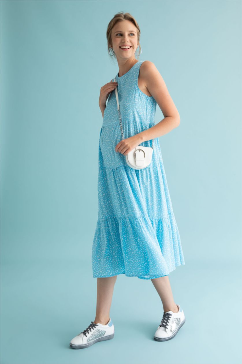 WOMAN Turquoise Regular Fit Sleeveless Maxi Maternity Dress